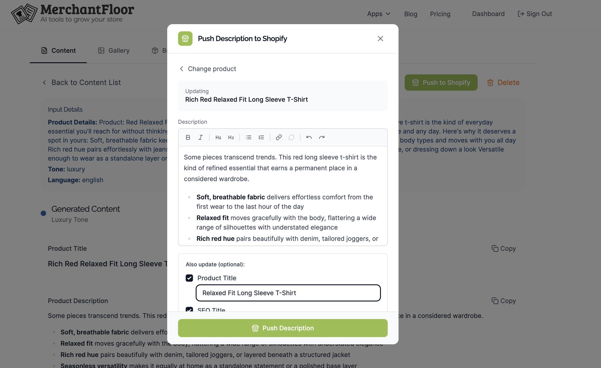 shopify app for bulk product descriptions