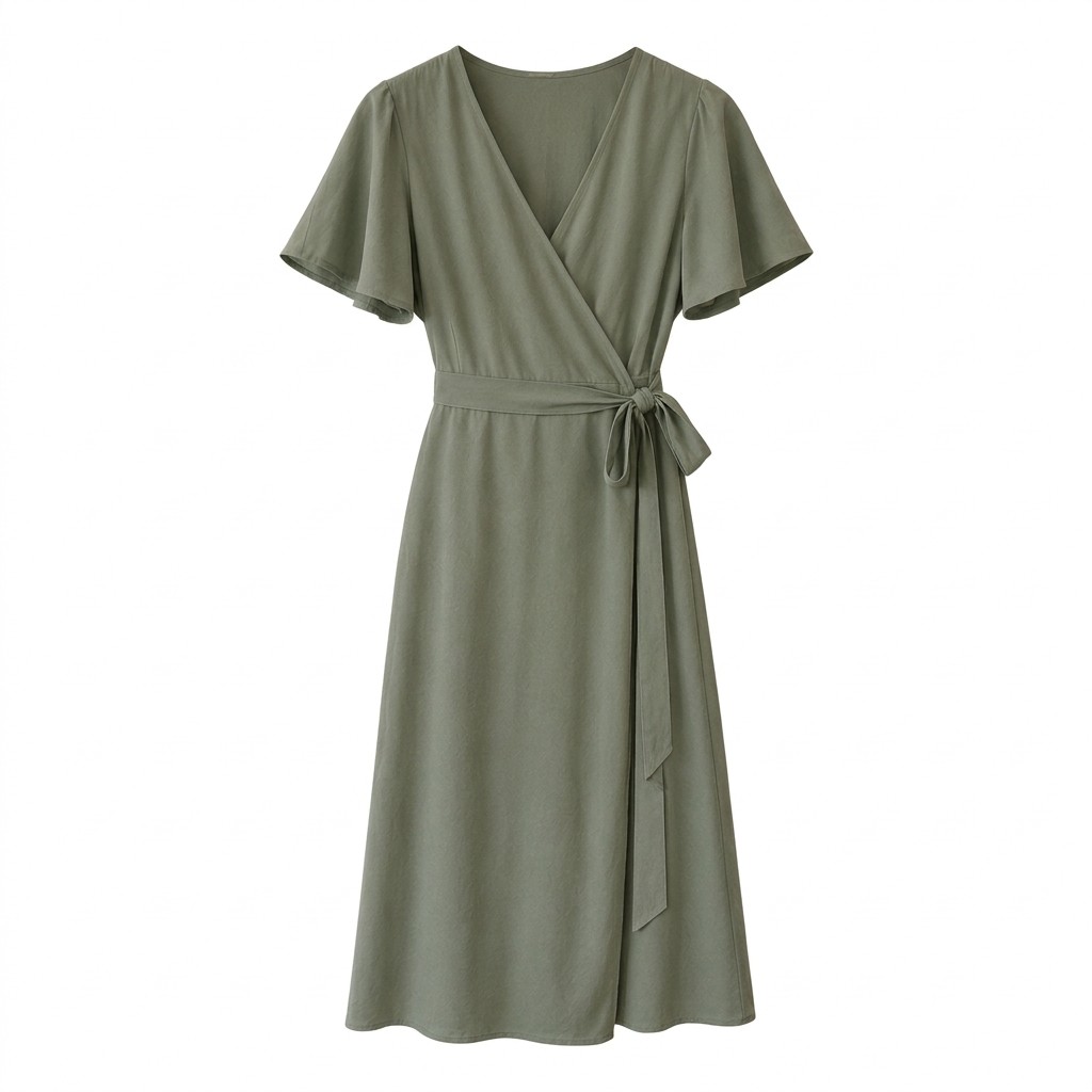 Sage Wrap Dress on a white background